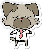 sticker van een schattige tekenfilmhond die een kantoorshirt draagt vector