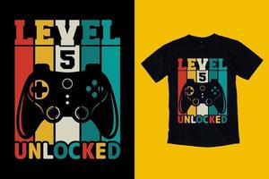 level level 5 ontgrendeld verjaardag gaming t-shirt ontwerp vector