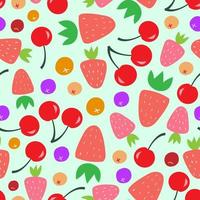 naadloos patroon van bessen. sappige aardbeien, kersen, bosbessen, bosbessen in de stijl van karton, plat, met de hand getekend vector
