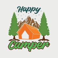 happy camper t-shirt design, avontuur en camping quote voor print, kaart, t-shirt, mok en nog veel meer vector