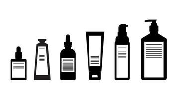 silhouet bodylotions, serum, huidverzorgingspomp, verpakkingsfles cosmetisch plat ontwerp vector