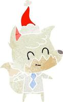 retro cartoon van een vriendelijke vos met een kerstmuts vector
