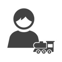 spelen met trein glyph zwart pictogram vector