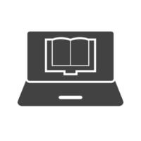 lees boek op laptop glyph zwart pictogram vector