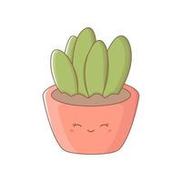 potplant met kawaii gezicht. kleurrijke cartoon kamerplant met grappig gezicht. vectorillustratie geïsoleerd op een witte achtergrond vector