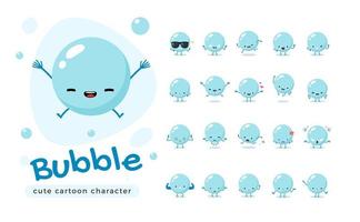 blauwe zeepbel mascotte tekenset vector