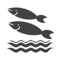 vis zwemmen in water glyph zwart pictogram vector