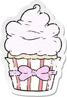 noodlijdende sticker van een cartoon fancy cupcake vector