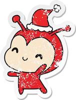 kerst verontruste sticker cartoon van kawaii lieveheersbeestje vector