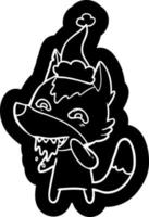 cartoon icoon van een hongerige wolf met een kerstmuts vector