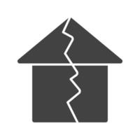 aardbeving raakt huis glyph zwart pictogram vector