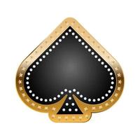 schoppenkaartpictogram voor casino met gouden rand, sterren en diamanten frame vector