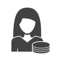 vrouw financiën glyph zwart pictogram vector