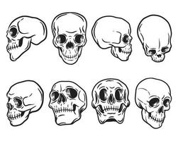 8 dodelijke handgetekende schedel vector set