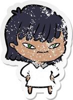 noodlijdende sticker van een tekenfilmvrouw vector