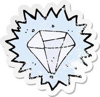 retro verontruste sticker van een cartoondiamant vector
