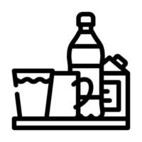 water en melk, thee en sap drankjes op dienblad lijn pictogram vectorillustratie vector