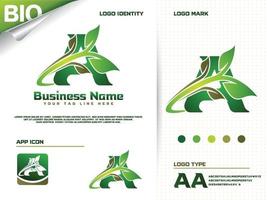 beginletter a met groen blad logo ontwerp vector