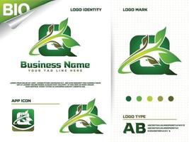 beginletter q met groen blad logo ontwerp vector