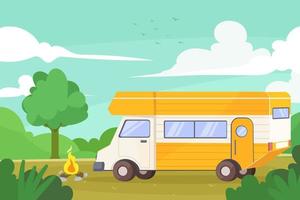 camper van familie vakantie achtergrond vector