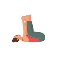 vrouwen vlakke afbeelding. gelukkige baby, dode bug yoga pose. ananda balasana. vector illustratie