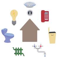 gas, elektriciteit, water, verwarming, riolering, telefoon, vuilnisophaal iconen set. het concept van energiebesparing, het betalen van energierekeningen. vector voorraad illustratie geïsoleerd op een witte achtergrond.