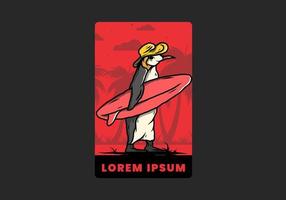 schattige pinguïn met een surfplank op het strand illustratie vector