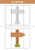 snij en lijm delen van houten richtingbord. vector