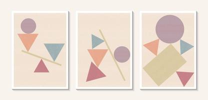 set van abstracte illustraties van driehoeken, cirkels en vierkanten in pastelkleuren voor wanddecoratie, briefkaart of brochureomslagontwerp. vector