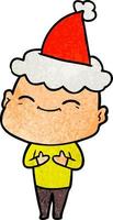 gelukkig getextureerde cartoon van een kale man met een kerstmuts vector