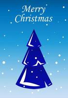 kerst wenskaart, poster met kerstboom. sneeuwachtig weer. blauwe en witte kleuren vector