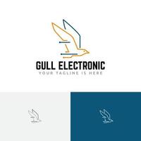 elektronische schakeling zeemeeuw vogel vlieg computer technologie lijn logo vector