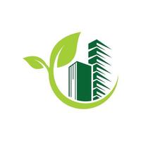 groen blad gebouw milieu logo ontwerp vector