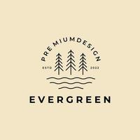 groenblijvende groene grenen lijn kunst logo ontwerpsjabloon vector