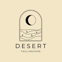 landschap woestijn met cactus badge logo lijntekeningen minimalistische vector pictogram symbool grafisch ontwerp illustratie