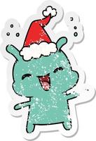 kerst verontruste sticker cartoon van kawaii alien vector