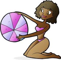 cartoon bikini meisje met strandbal vector