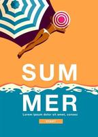 verticale zomer poster met vrouw strand opleggen vector