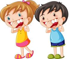 schattige kinderen stripfiguur tanden flossen vector