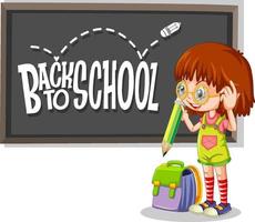meisje met potlood stripfiguur met terug naar school op blackboard vector