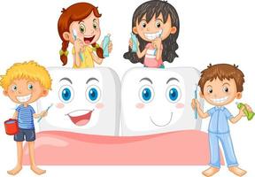 groep kinderen tanden poetsen vector