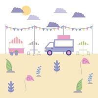 outdoor food truck op park vector