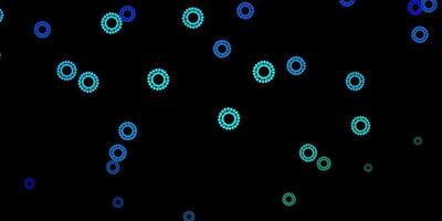 donkerblauwe, groene vectorachtergrond met virussymbolen. vector