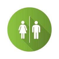 openbaar toilet teken platte ontwerp lange schaduw glyph pictogram. toilet. mannelijke en vrouwelijke wc. vector silhouet illustratie