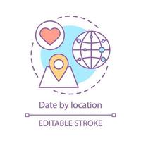 datum op locatie concept icoon. online dating app zoekfunctie idee dunne lijn illustratie. navigatiekaart met pinpoint. wereldwijde liefde, romantiek zoeken. vector geïsoleerde overzichtstekening. bewerkbare streek