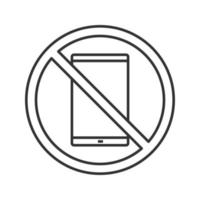 verboden bord met lineaire telefoonpictogram. dunne lijn illustratie. geen smartphoneverbod. stop contour symbool. vector geïsoleerde overzichtstekening