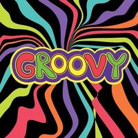 retro groovy psychedelische poster of kaart met decoratieve letters vector