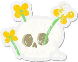 schedel met bloemen grunge sticker vector