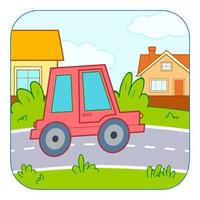 leuke autocartoon. auto clipart vectorillustratie. natuur achtergrond vector