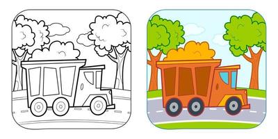 kleurboek of kleurplaat voor kinderen. vrachtwagen vector illustratie clipart. natuur achtergrond.